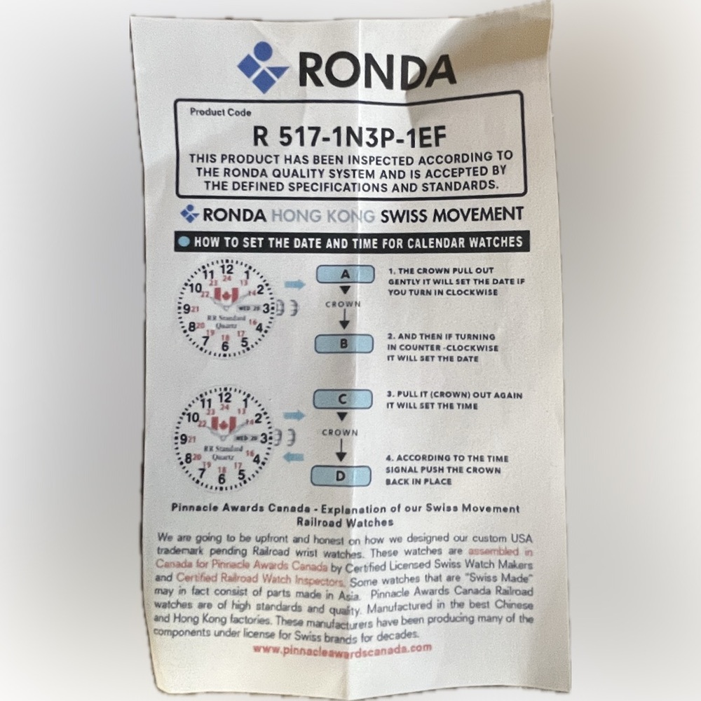 Pinnacle Awards Canada Railroad Wristwatch – Ronda 517 Quartz - Picture 5 of 7